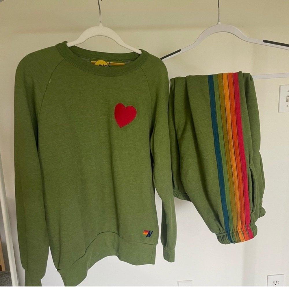 Aviator Nation Olive Green Set with Red Heart Patch